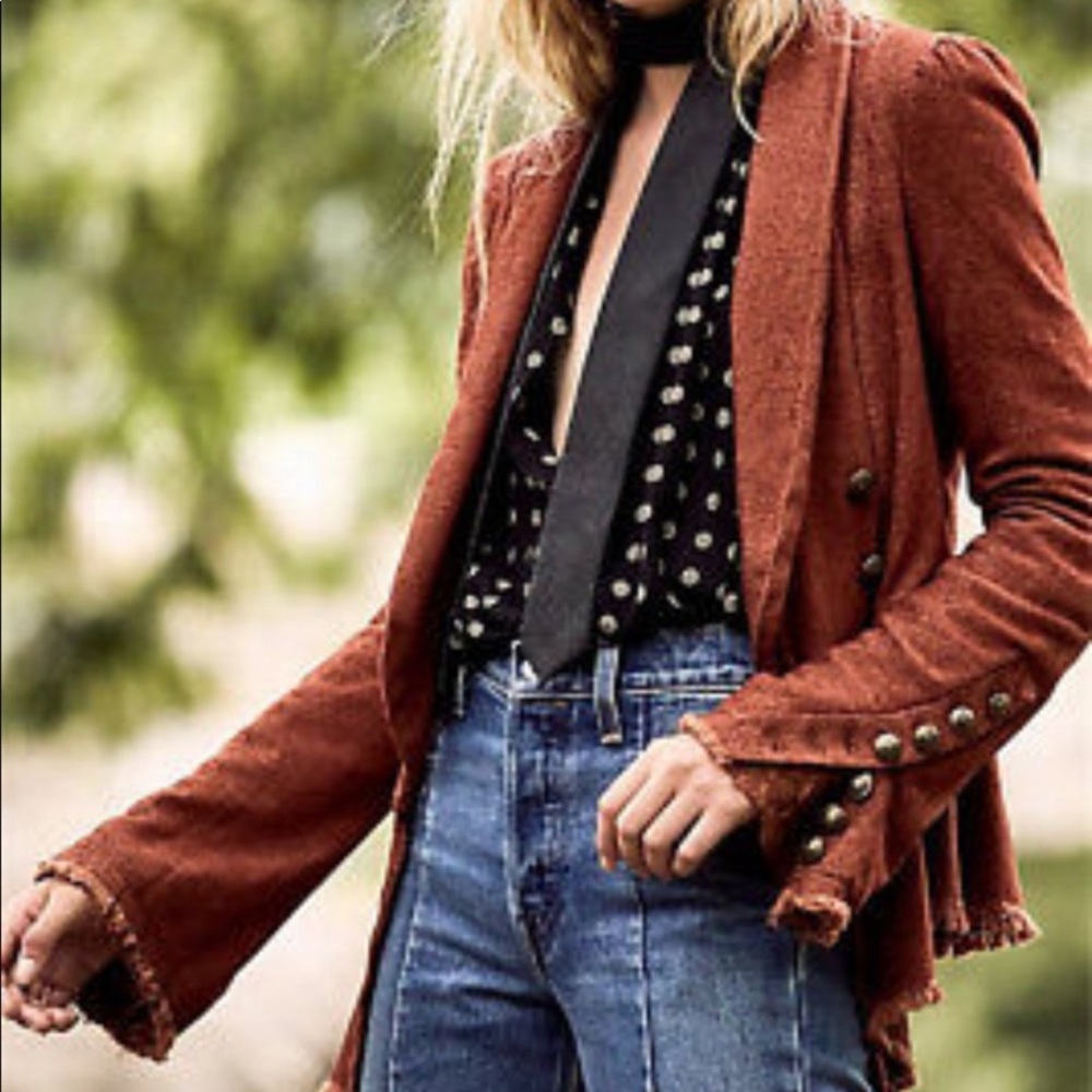Free People Rust Blazer with Button Accents